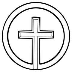 Fototapeta premium Christian Cross Symbol within a Circle Line Art Icon Religious Emblem
