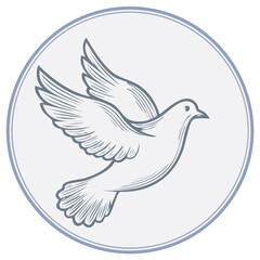 Obraz premium Flying Dove Line Art Illustration in a Circle Frame Symbol of Peace