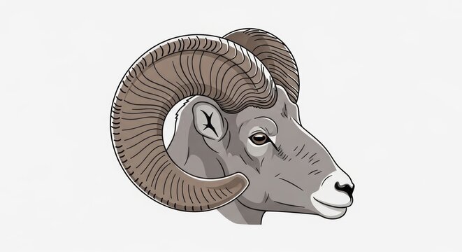 Majestic ram with large curved horns in profile view