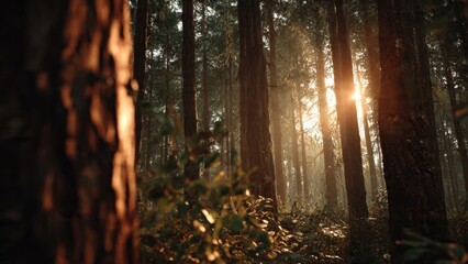 Obraz premium Sunlit Forest Glade with Tall Trees