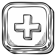 Obraz premium Hand drawn black and white plus symbol inside a rounded square border