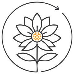 Obraz premium Simple Icon of a Flower with a Circular Arrow Symbolizing Growth and Renewal