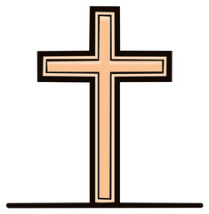 Religious Symbolism Graphic of a Peach Colored Cross with Dark Brown Outline