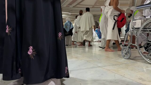 Ramazan and Eid of 2026. Ummrah Kabba Muslims People Walking During Tawaf Near Clock Tower With Foot Steps On Busy Roads In Macca Ramazan Eid Islam