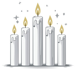 Obraz premium Glowing white candles with golden flames, holiday celebration decor, vector illustration