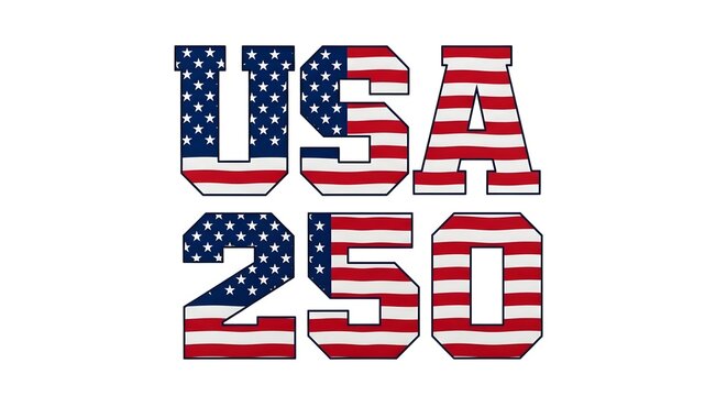 USA 250th Anniversary Logo with American Flag Texture, Semiquincentennial Celebration Typography