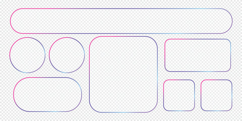 Set of glass morphism vector icon interface isolated on transparent background. Gradient effect light frame for web app, banner