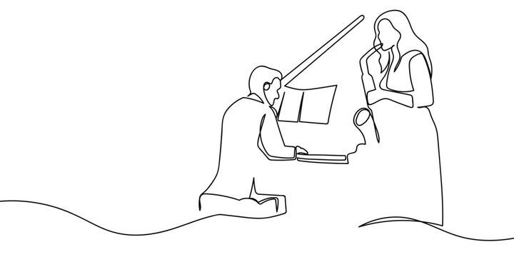 Single continuous line art style musical performance featuring a pianist and saxophone player. Line art Illustration Editable stroke.