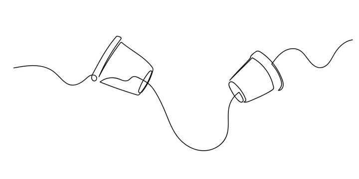 Single continuous line art style: Telephone made of paper cup. Line art Illustration Editable stroke.