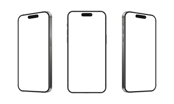 Smartphone mockup from different angles, realistic mobile phone devices in front and side view set, mobile phone layout template set