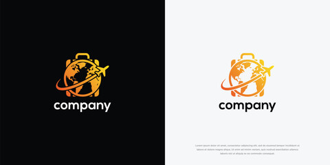 Travel Company Logo Globe Suitcase Airplane Global Journey. © Artmas