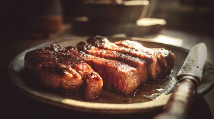 steak on a wooden board