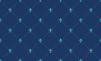 Elegant teal fleurdelis pattern on a deep blue background.  Perfect for website backgrounds, invitations, or textile designs. © Olena