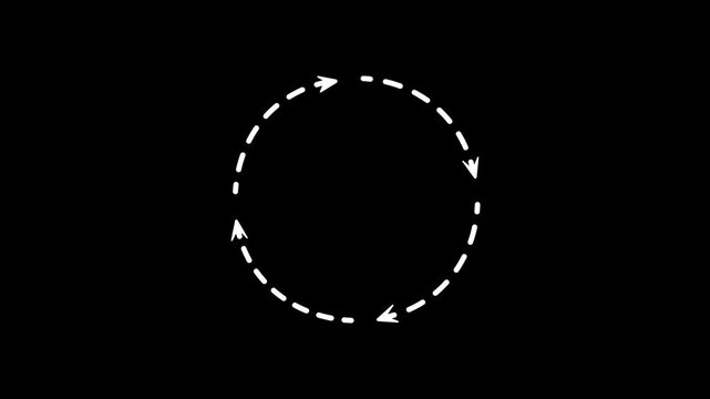 Animated, dotted, circular, arrows, spinning, dark, backdrop, minimalist, design, cycle, rotation, process, sync, update, recurring, infinite, loop, professional, visual, asset, video, graphics.
