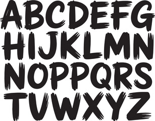 Black brush stroke alphabet letters white background