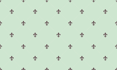 Elegant seamless pattern featuring repeating fleurdelis motifs on a soft mint background.