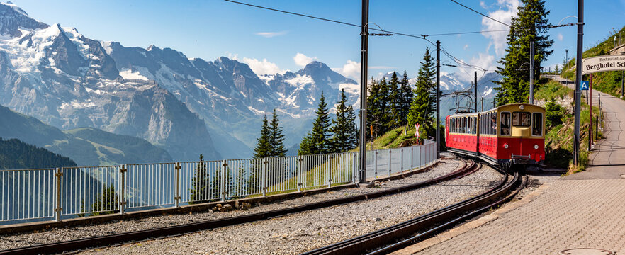 Traditional alpine railway at the Schynige Platte in the Swiss alps