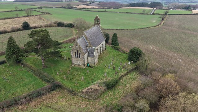 aerial view of All Saints Church. Burythorpe, north yorkshire 