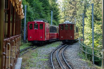 Obraz premium Traditional alpine railway at the Schynige Platte in the Swiss alps