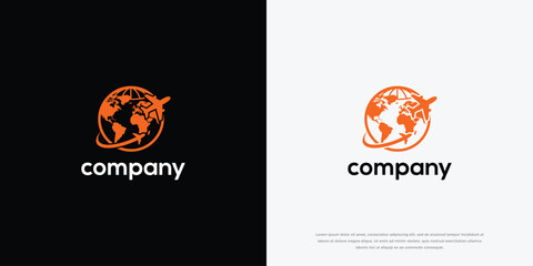 Global Travel Company Logo Airplane Orbiting Earth. © Artmas