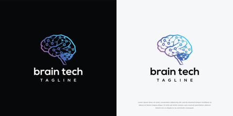 Fototapeta premium Brain Tech Logo Digital Brain Network AI Innovation Science.