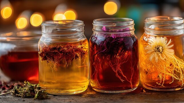 Array of Natural Herbal Teas in Glass Jars Showcasing DR