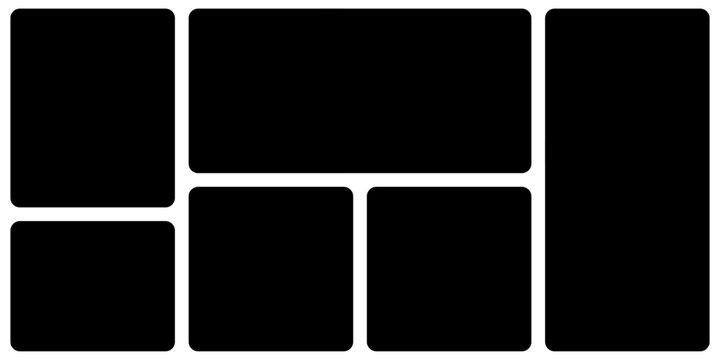 Photo collage template with 6 empty pictures black