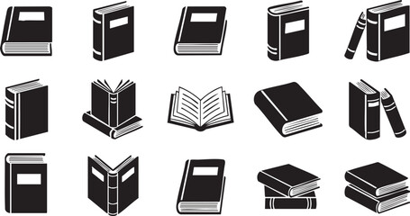 Black and white of books in various orientations library