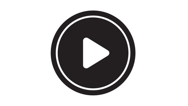 Circular black play button icon on white background, simplified media control symbol for graphic design.