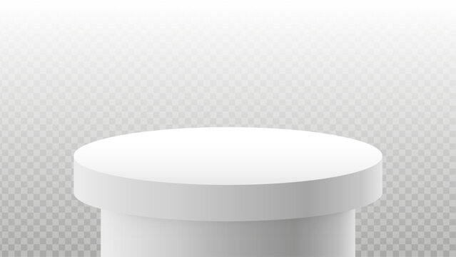 Realistic white round podium pedestal on transparent background. 3D platform for for product display, cosmetic mockup