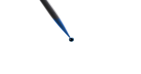 Dropper with a blue liquid or chemical in a transparent background