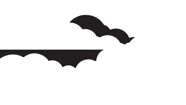 Silhouette of a bat in flight above stylized clouds in stark black graphic.