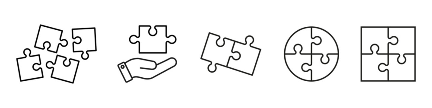 Puzzle pieces set, template puzzle jigsaw isolated, outline puzzles grid icon