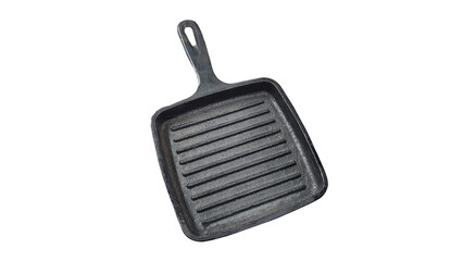 Grill frying pan in black cast iron in a transparent background