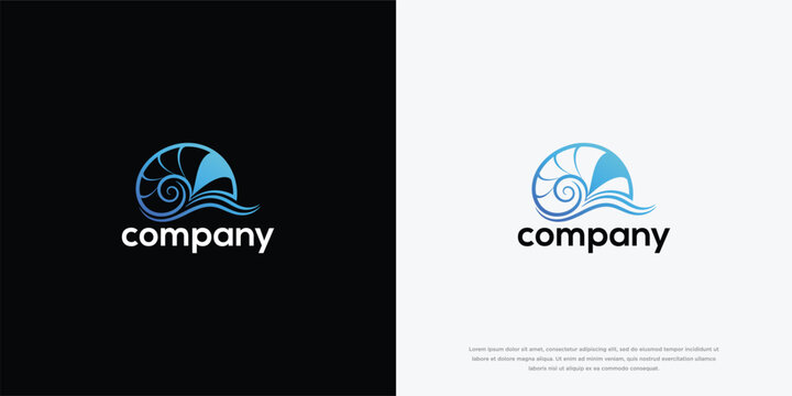 Nautilus Shell Logo with Waves - Marine Business Branding.
