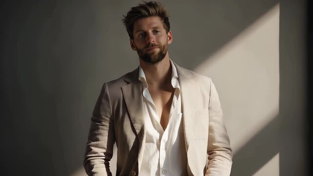 Sophisticated Masculinity: Modern Man in Linen Summer Suit
