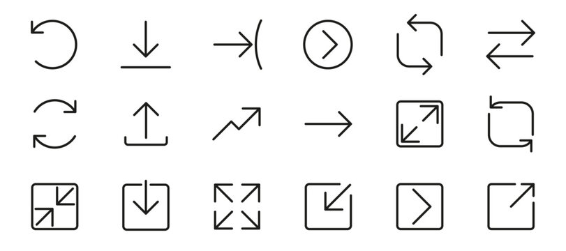 Line arrows icon set, editable stroke, download, send, distribute, update, expand, push, repeat and more