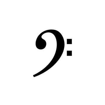 a solid black f-clef (bass clef) musical symbol rendered as a precise vector silhouette. isolated, floating on a stark transparent background, maximizing negative space. minimalist graphic design