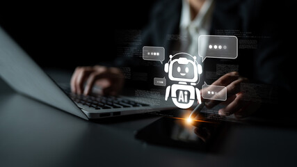 Naklejka premium AI chatbot using prompt engineering and LLM deep learning delivers explainable generative AI for smarter, more efficient business support. Latch