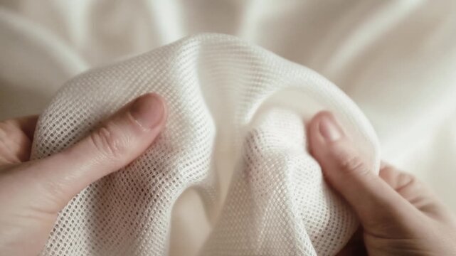 High-quality white loose texture cotton or linen fabric with a natural woven pattern. Ideal for themes of sustainable fashion, luxury bedding, home decor, and organic lifestyle.