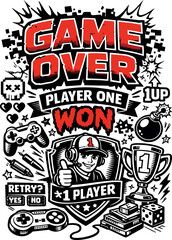 Fototapeta premium Game Over Player One Won Vector Design