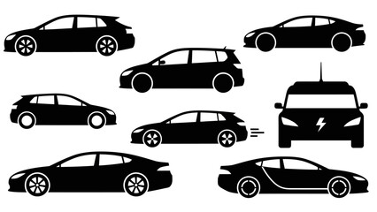 Diverse electric and conventional car silhouettes Minimalist vector icons EPS10 Stock.eps