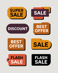 Collection of modern sale discount and best offer tags labels for retail promotions advertising marketing campaigns special event announcements and e-commerce website banners graphic design elements