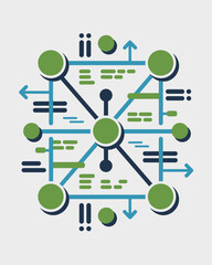 Abstract geometric network diagram representing data flow and connections in a digital system with interconnected nodes and lines symbolizing communication strategy and information exchange for techno