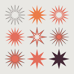 Exploding starburst graphic elements set retro vintage design abstract shapes geometric bursts for celebration announcement retro pop art background playful vibrant graphic design resource