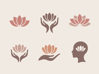 Set of lotus flower icons representing balance mindfulness and well being for spa yoga meditation and spiritual wellness brands modern minimalist logo collection for health and lifestyle businesses gr