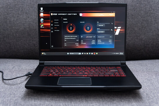 Guadalajara Jalisco, Mexico - February 15, 2026: MSI GF65 Thin gaming laptop, msi concept