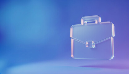 Floating glass briefcase on a colorful gradient background, symbolizing business, professionalism, and corporate identity.