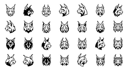 Lynx Head Mascot Logo Collection - 24 Mascot Icons Set, Wild Cat Face Vector Illustrations for Sports Team Branding and Esports © Pixern