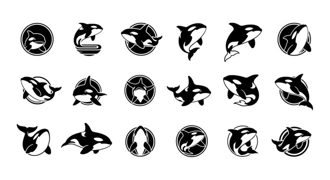 Orca Killer Whale Mascot Logo Collection - 24 Ocean Vector Icons for Sports Esports